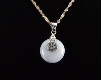 .925 Sterling Silver Prosperity Jade Disc Pendant Necklace
