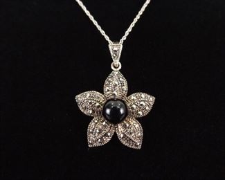 .925 Sterling Silver Art Nouveau Flower Pendant Necklace
