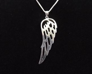 .925 Sterling Silver Wing Pendant Necklace
