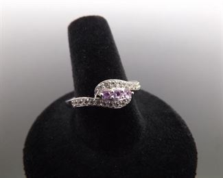 .925 Sterling Silver Pink Sapphire Crystal Ring Size 9
