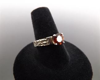 .925 Sterling Silver Faceted Garnet Etched Ring Size 8
