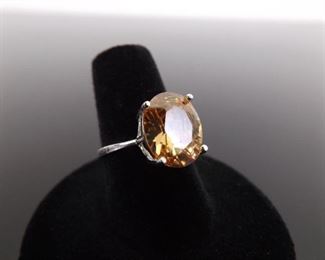 NEW .925 Sterling Silver Citrine Crystal Ring Size 6.5

