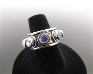 .925 Sterling Silver Moonstone Cabochon Fidget Spinner Ring Size 7
