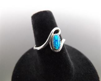 .925 Sterling Silver Opal Cabochon Ring Size 6.5
