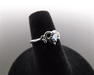 .925 Sterling Silver Topaz Crystal Heart Ring Size 6
