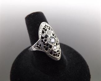 .925 Sterling Silver Art Nouveau Crystal Ring Size 7.75

