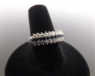 .925 Sterling Silver Sapphire and Crystal Ring Size 8
