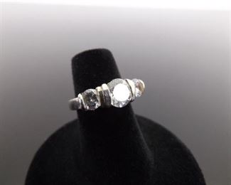 .925 Sterling Silver Crystal Ring Size 5
