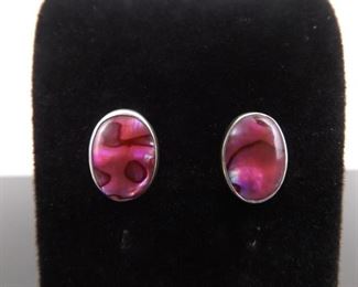 .925 Sterling Silver Inlayed Purple Abalone Post Earrings
