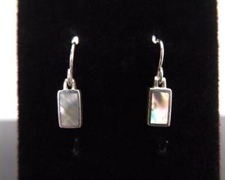 .925 Sterling Silver Inlayed Abalone Dangle Hook Earrings

