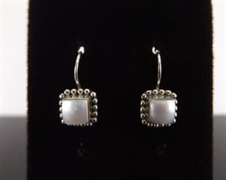 .925 Sterling Silver Square Pearl Hook Earrings
