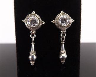 .925 Sterling Silver Crystal Ballroom Dangle Post Earrings
