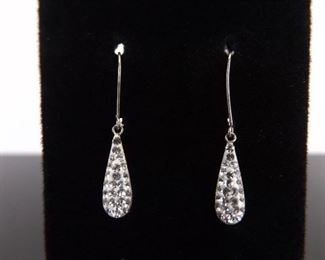 .925 Sterling Silver Crystal Drop Dangle Hook Earrings
