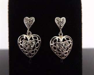 .925 Sterling Silver Art Nouveau Dangle Post Earrings
