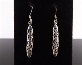 .925 Sterling Silver Celtic Knot Dangle Hook Earrings
