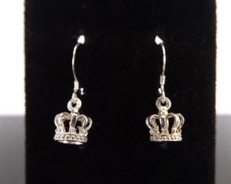 .925 Sterling Silver Crown Dangle Hook Earrings

