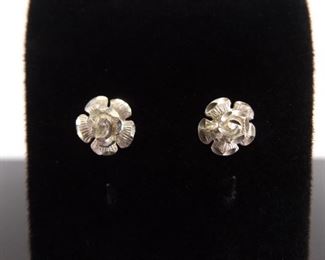 .925 Sterling Silver Rose Flower Post Earrings
