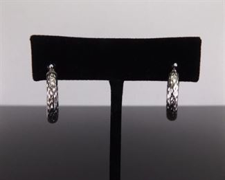 .925 Sterling Silver Etched Hoop Hook Clasp Earrings
