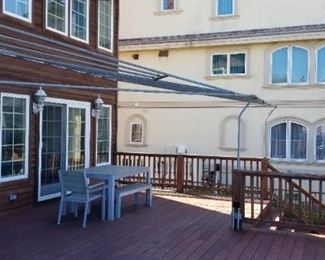 Navy Sunbrella awning & frame