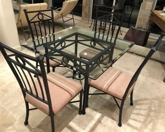 Metal & Glass Square Table with Matching Chairs (4)