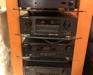 Rack System and Electronics - including Martin Logan Speakers, Schonberg Speakers, Adcom, Niles, Marantz, Teac, Sony And Denon. Not all shown here.