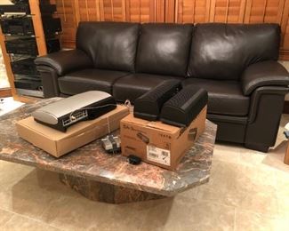 Leather Sofa and Coffee Table