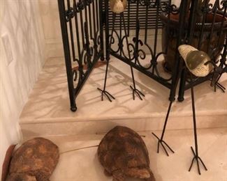 Statuary - Pair of Turtles with Pair of Water Fowl and Metal Room Screen