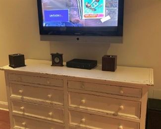 White Wood Dresser and Flat Screen TV