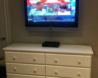 White Wood Dresser and Flat Screen TV