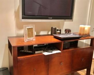 Wood Cabinet and Flat Screen TV