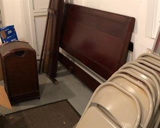 Folding Chairs and Wood Bed Frame