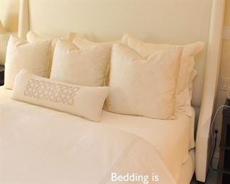 BRAND NEW Restoration Hardware Warner fabric king bed; 68" tall headboard, natural linen upholstery. Purchased for staging the home.