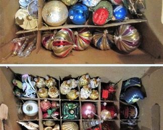 Mixture of vintage and contemporary Christmas ornaments