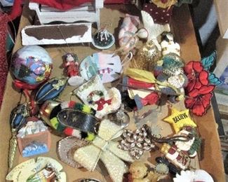 Mixture of vintage Christmas ornaments and contemporary ornaments.