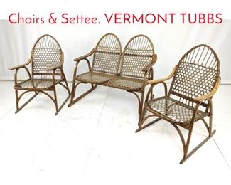 Lot 59 3pc Snowshoe Wood Frame Chairs  Settee. VERMONT TUBBS