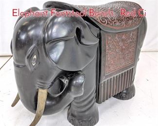 Lot 69 Carved Wood Lacquered Elephant Footstool Bench. Red Ci