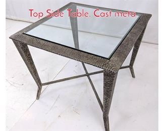 Lot 71 Aluminum Art Deco style Glass Top Side Table. Cast meta