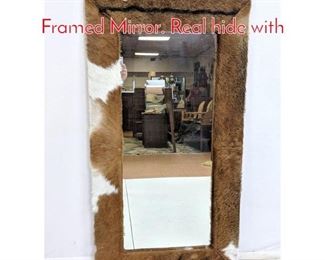 Lot 85 Designer Real Fur Covered Framed Mirror. Real hide with