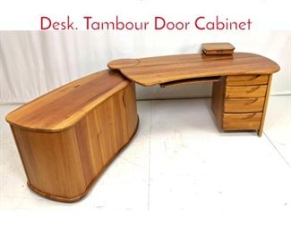 Lot 89 2 Part Large Modernist Maple Desk. Tambour Door Cabinet