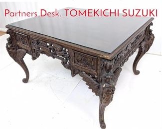 Lot 94 Heavily Carved Japanese Partners Desk. TOMEKICHI SUZUKI