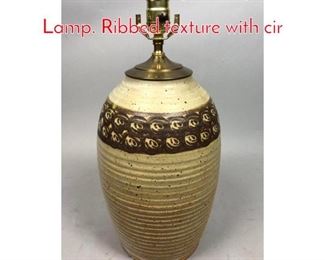 Lot 121 Mid Century Pottery Table Lamp. Ribbed texture with cir