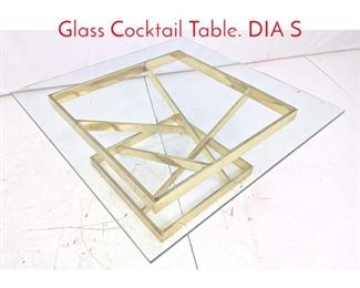 Lot 167 Modernist Hollow Brass Base Glass Cocktail Table. DIA S