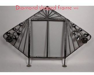 Lot 56 Art Deco Iron Fireplace Screen. Diamond shaped frame wi