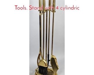 Lot 108 Brass Modernist Fireplace Tools. Stand with 4 cylindric