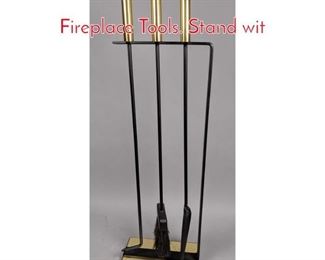 Lot 109 Brass  Black Iron Modernist Fireplace Tools. Stand wit