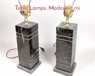 Lot 111 Pr Black Marble Square Column Table Lamps. Modernist mi