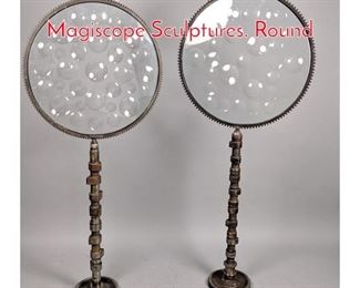 Lot 122 2pc Industrial Glass Panel Magiscope Sculptures. Round 