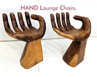 Lot 232 Pr Carved Wood Modernist HAND Lounge Chairs. 