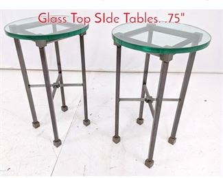 Lot 284 Pr Heavy Steel Machine Age Glass Top SIde Tables. 