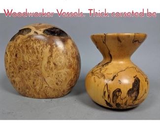 Lot 158 2pc Maple Artisan Woodworker Vessels. Thick corseted be